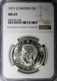 SWEDEN Gustaf VI Silver 1971 U 5 Kronor 34mm NGC MS65 Mintage-712.500 KM#829 (8)