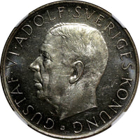 SWEDEN Silver 1952 ST 5 Kronor NGC MS63 70th Birthday Gustaf VI KM# 828 (09)