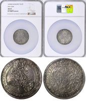 Hungary Leopold I Silver 1695 KB Thaler 45mm NGC AU53 RARE Dav-3264 KM# 214.8