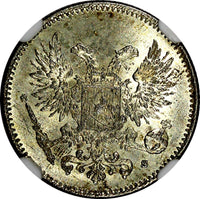 Finland Nicholas II Silver 1917 S 50 Penniä Civil War Issue NGC MS65 KM# 20 (17)