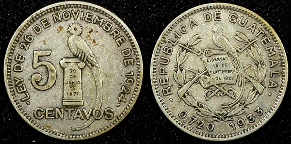 Guatemala Silver 1933 5 Centavos  Royal Mint BETTER DATE KM# 238.2  (24 458)
