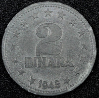 Yugoslavia LOT OF 2 COINS Zinc 1945 2 Dinara 1 Year Type WWII Issue KM# 27 (50)