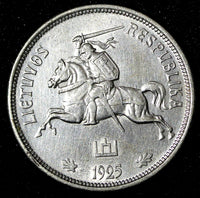 Lithuania Silver 1925 5 Litai  One Year Type. aUNC KM# 78 (27 843)