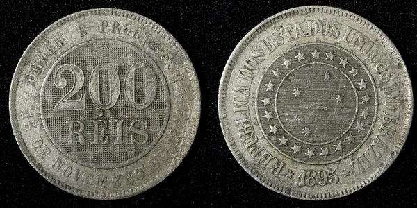BRAZIL Copper-Nickel 1895 200 Reis 32 mm  KM# 493 (27 819)