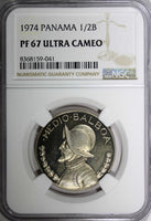 PANAMA PROOF 1974  1/2 Balboa Mintage-18,000 NGC PF67 ULTRA CAMEO KM# 12b (41)