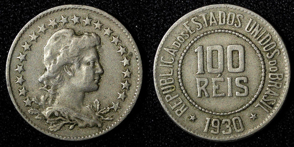 BRAZIL Copper-Nickel 1930 100 Reis Rio de Janeiro Mint KM# 518 (27 783)
