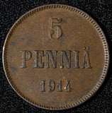Finland under Russia Nicholas II Copper 1914 5 Pennia KM# 15 (28 642)