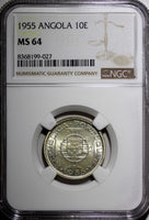 ANGOLA Portuguese Colony Silver 1955 10 Escudos NGC MS64 GEM BU  KM# 73 (027)