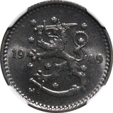 FINLAND Iron 1949 H 1 Markka NGC MS66 BU TOP GRADED BY NGC KM# 30b (043)