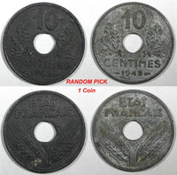 FRANCE Zinc 1942 10 Centimes WWII Issue XF+ KM# 898 RANDOM PICK (1 Coin) (939)