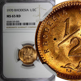 Rhodesia Bronze 1970 1/2 Cent NGC MS65 RD FULL RED KM# 9 (005)