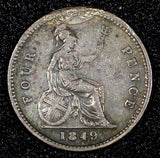 Great Britain Victoria Silver 1849 4 Pence Low Mintage-380.100 KM# 731.1  (874)