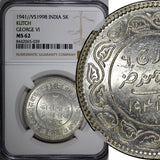 India-Princely States KUTCH George VI Silver 1941 VS1998 5 Kori NGC MS62 Y75 (9)