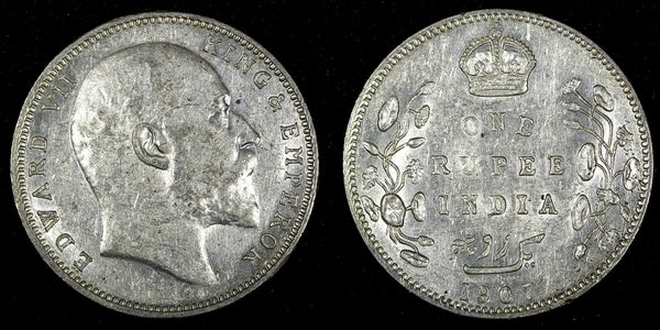 India-British Edward VII Silver 1907 Rupee incused "B" Silver (.917) KM# 508 (2)