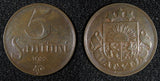 LATVIA	Bronze  1922 5 Santimi HUG  Switzerland Mint KM# 3 (28 009)