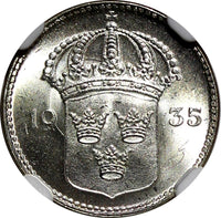 SWEDEN Gustaf V Silver 1935 G 10 Öre NGC MS64  KM# 780 (003)