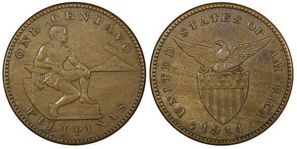 Philippines Bronze 1914 S  1 Centavo US Mint  KM# 163 (24 382)