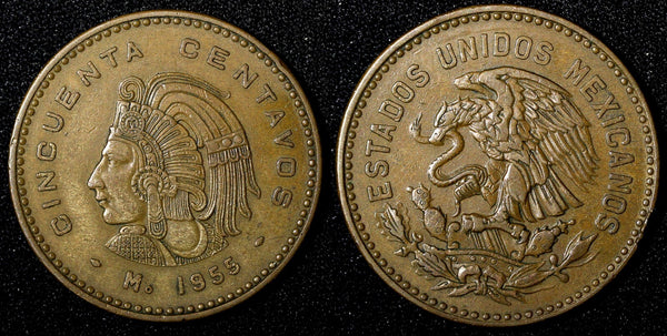 Mexico ESTADOS UNIDOS MEXICANOS Bronze 1955 50 Centavos  KM# 450 (27 528)