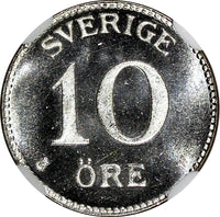 Sweden Gustaf V Silver 1919 W 10 Ore NGC MS67 GEM BU TOP GRADED KM# 780 (019)