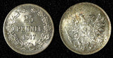 Finland  Silver 1917 S 25 Pennia Civil War Coinage GEM BU  KM#19  (30 140)