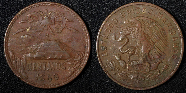 MEXICO  Bronze 1969 Mo 20 Centavos KM# 440 (27 448)