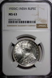 India-British George V Silver 1920 (C) Rupee NGC MS63 Calcutta Mint KM# 524 (20)