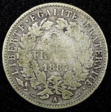 FRANCE Silver 1887 A 2 Francs Paris Mint 27mm KM# 817.1  (25 547)