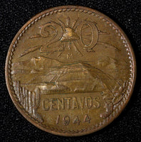 Mexico ESTADOS UNIDOS MEXICANOS Bronze 1944 20 Centavos  KM# 439 (27 582)