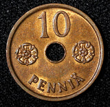 FINLAND Copper 1942 10 Pennia UNC Condition WWII  Issue KM# 33.1 (27 747)