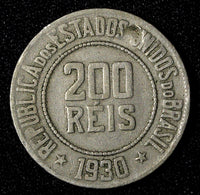 BRAZIL Copper-Nickel 1930 200 Reis Liberty 25mm KM# 519 (27 800)