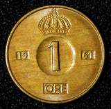 Sweden Gustaf VI Adolf Bronze 1961 TS 1 Ore GEM BU Toned KM# 820 (30 223)