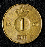Sweden Gustaf VI Adolf Bronze 1961 TS 1 Ore GEM BU Toned KM# 820 (30 222)