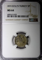 TURKEY Mahmud II Silver AH1223 Yr 5 5 Para NGC MS64 TOP GRADED SCARCE KM# 558(9)