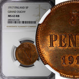 FINLAND Nicolas II (1895-1917) GRAND DUCHY 1917 5 Pennia NGC MS63 RB KM# 15 (30)