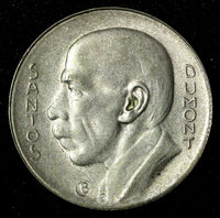 BRAZIL Silver 1937  5000 Reis Santos Dumont Mint-414.000 Toned KM# 543 (27 502)
