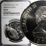 Seychelles Elizabeth II 1974 10 Rupees Sea Turtle NGC MS66 TOP GRADED KM# 20 (9)