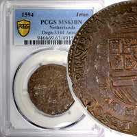 SPANISH NETHERLANDS 1594 Jeton PCGS MS63 BN TOP GRADED Antwerp Mint; Dugn 3344