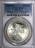 MEXICO Silver 1968 Mo  25 Pesos PCGS MS67 Olympic Games Even Rings KM# 479.1 (6)