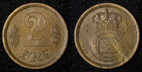 Denmark Christian X Bronze 1915 VBP; GJ 2 Ore aUNC KM# 813.1 (27 691)