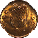 IRELAND Republic Bronze 1959 Farthing Mint-192,000 NGC MS65 RB RED! KM# 9 (031)