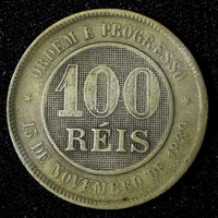 BRAZIL Copper-Nickel 1893 100 Reis 27  mm  KM# 492 (27 816)