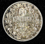 Bulgaria Ferdinand I Silver 1913 50 Stotinki 2.5 g. XF+ KM# 30 (28 761)