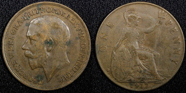 Great Britain George V (1910-1936) Bronze 1917 1 Penny KM# 810 (24 216)