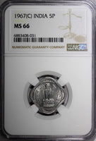 India-Republic  Aluminum 1967 (C) 5 Paise NGC MS66 TOP GRADED KM# 18.1 (031)