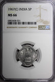 India-Republic  Aluminum 1967 (C) 5 Paise NGC MS66 TOP GRADED KM# 18.1 (031)