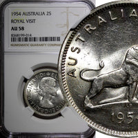 Australia Silver 1954 Florin Royal Visit of Elizabeth II NGC AU58 KM# 55 (014)