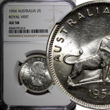 Australia Silver 1954 Florin Royal Visit of Elizabeth II NGC AU58 KM# 55 (014)