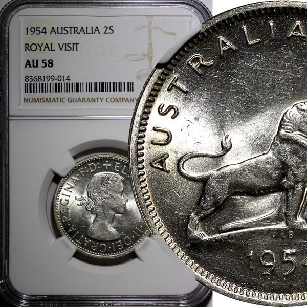 Australia Silver 1954 Florin Royal Visit of Elizabeth II NGC AU58 KM# 55 (014)