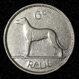 IRELAND Republic 1939 6 Pence 2 YEARS TYPE Irish Wolfhound KM#13  (969)