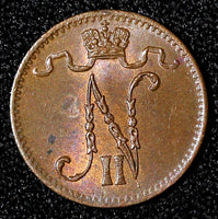 FINLAND Nicholas II Copper 1916 1 Penni Last Year Type UNC Toned KM# 13 (27 724)